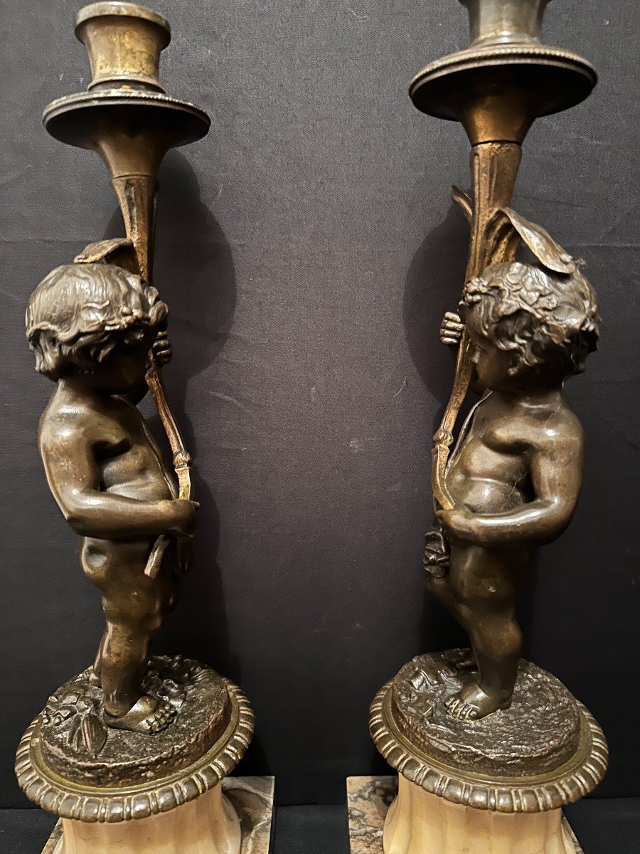 Pair Of Candlesticks Lamps With Bronze Putti Napoleon III Period 19th Century-photo-4