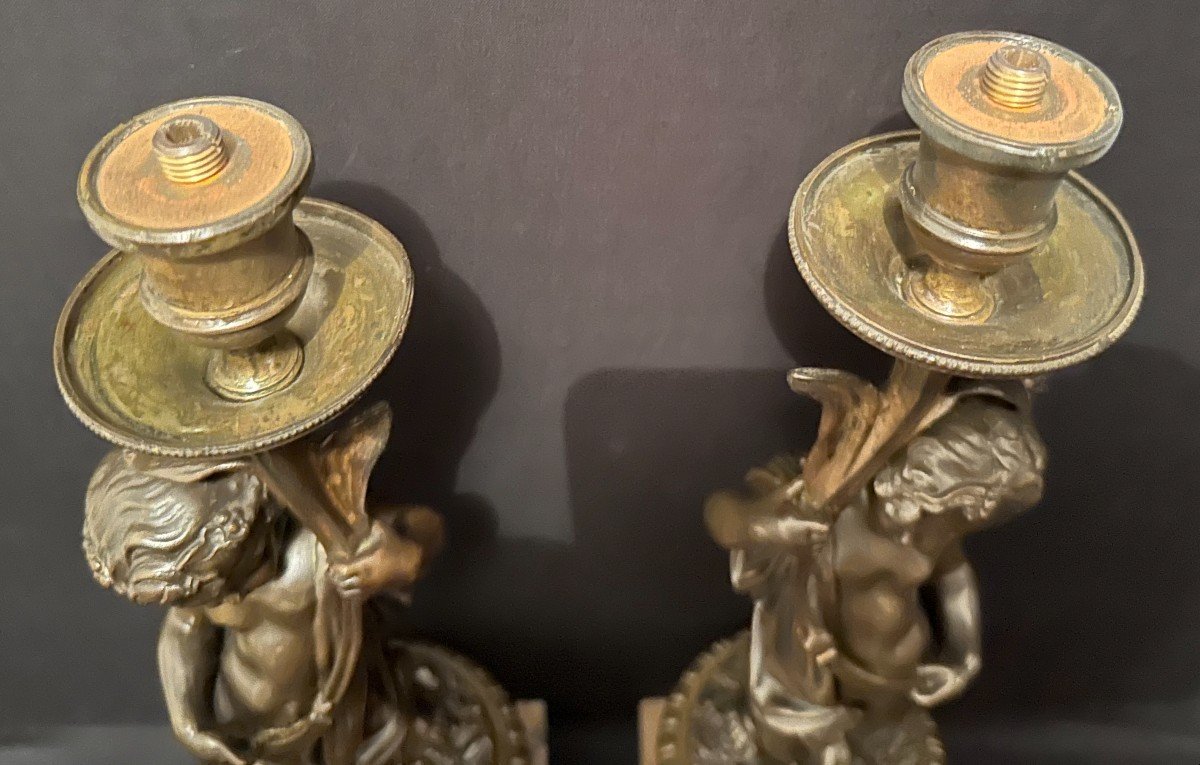 Pair Of Candlesticks Lamps With Bronze Putti Napoleon III Period 19th Century-photo-7