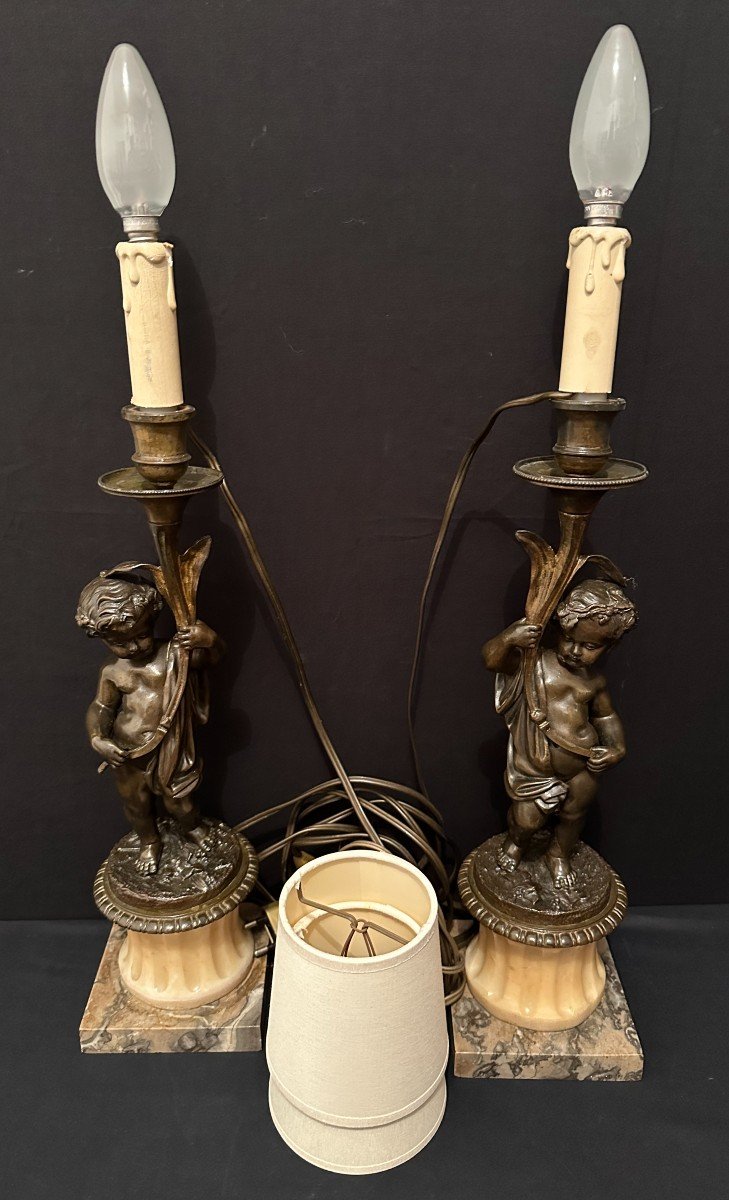 Pair Of Candlesticks Lamps With Bronze Putti Napoleon III Period 19th Century-photo-8