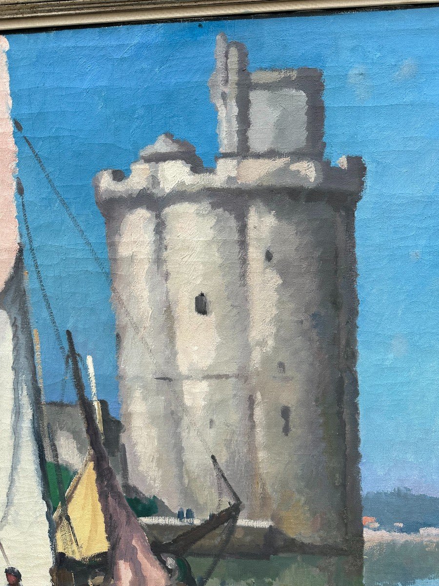 Very Large Painting Port Of La Rochelle By Gaston Balande 1937 198 X 107 Cm-photo-5