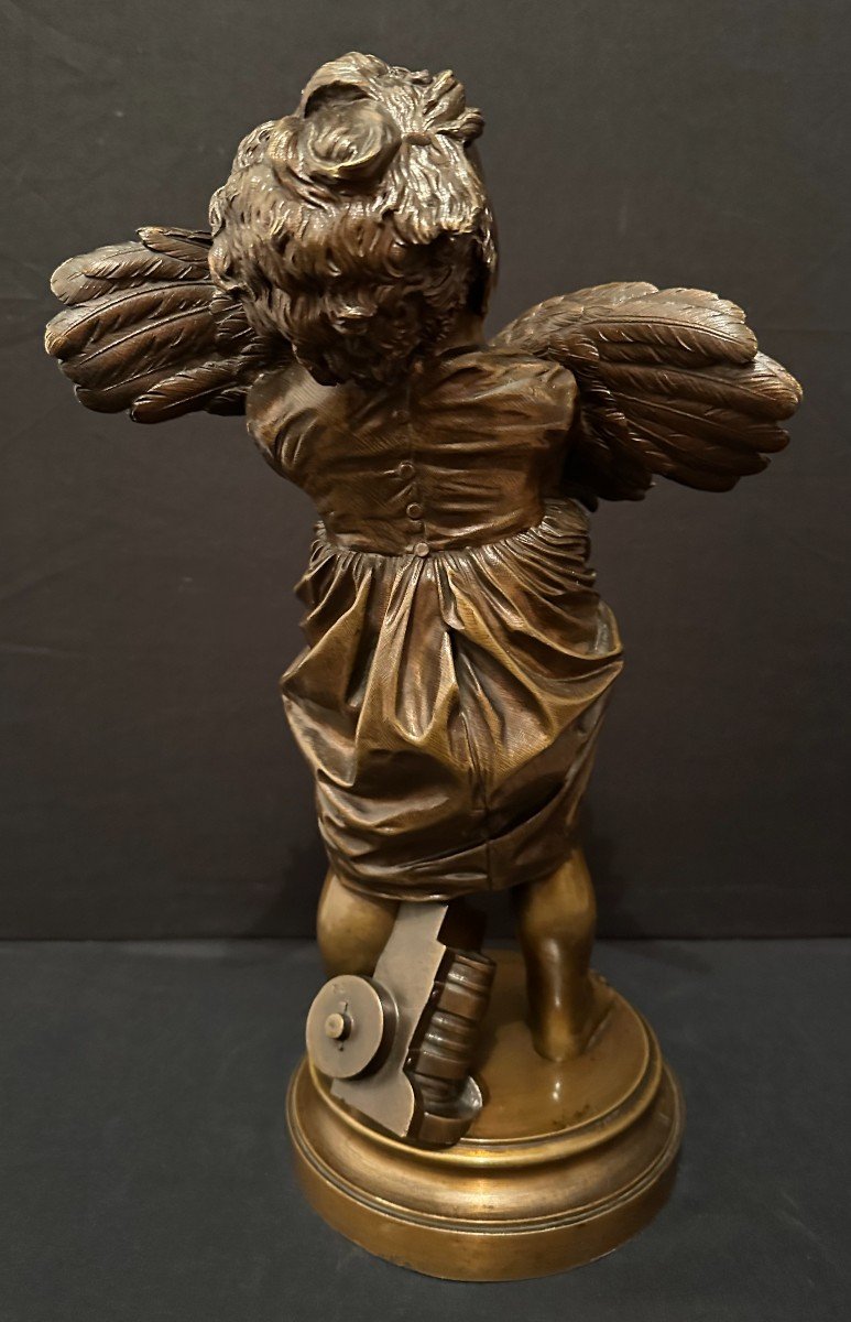 Bronze l'Enfant Au Coq Par Adriano Cecioni Florence Italie XIXème-photo-2