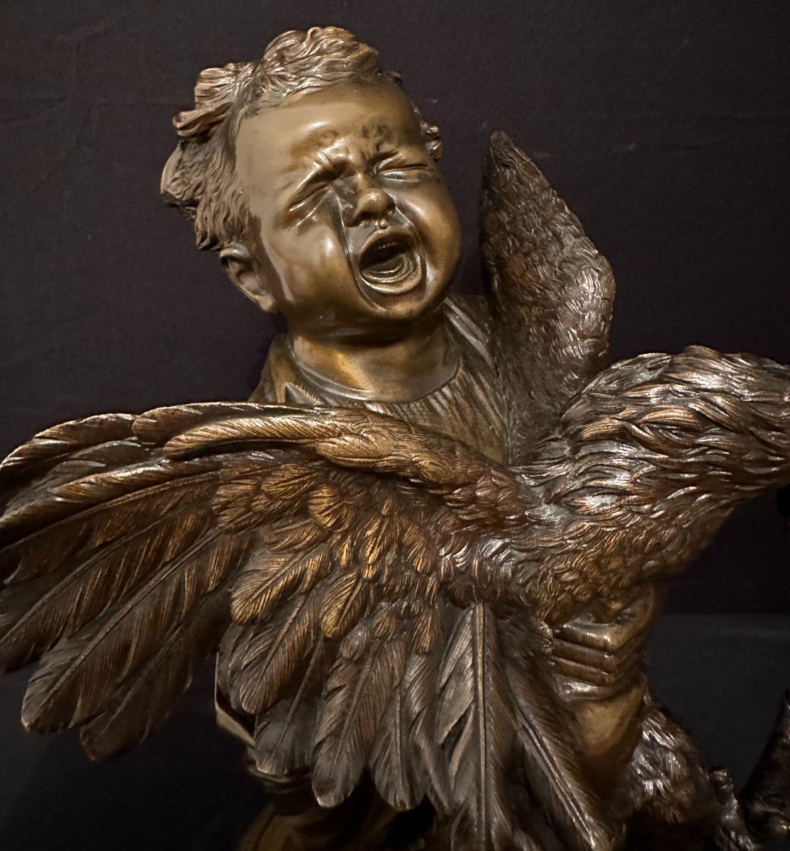Bronze l'Enfant Au Coq Par Adriano Cecioni Florence Italie XIXème-photo-4