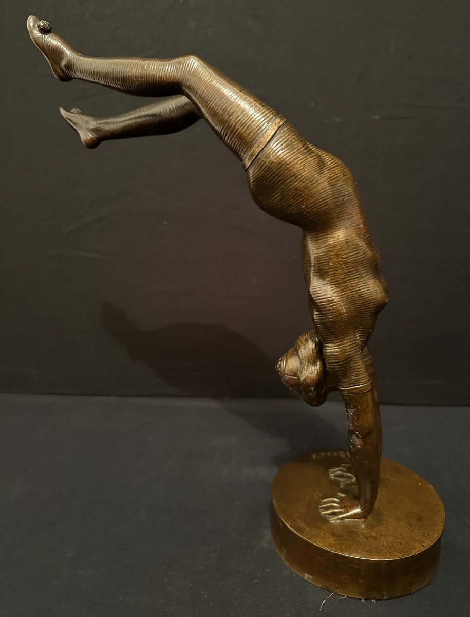 Bronze Femme Acrobate De Cirque Par J Bonnahe Fin XIXème-photo-3
