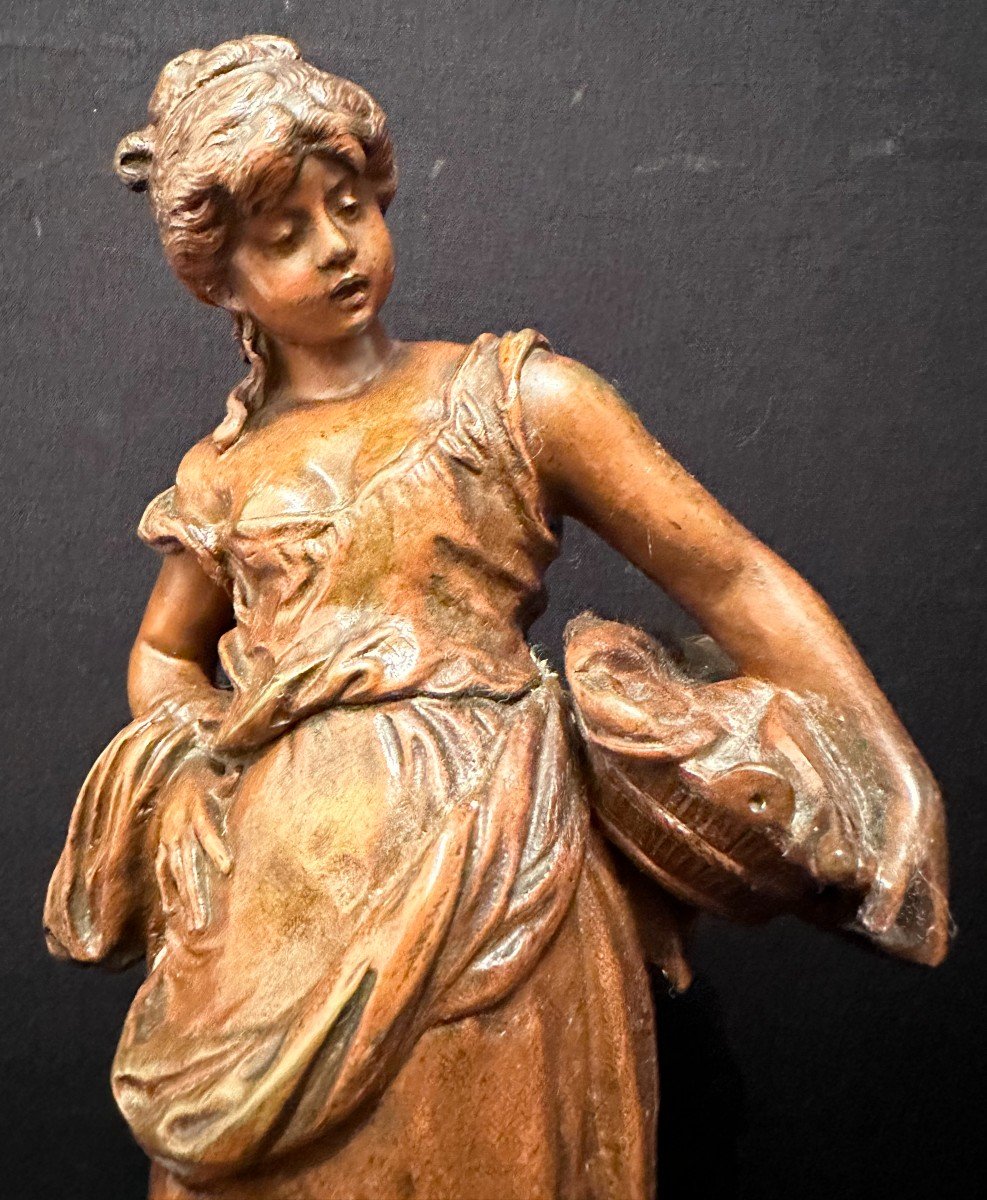Bronze Jeune Femme Lavandière Par Auguste Moreau E Godeau Paris Fondeur XIXème-photo-2
