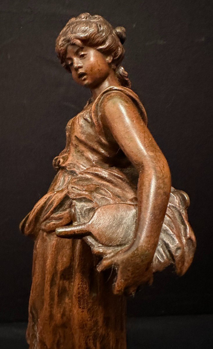 Bronze Jeune Femme Lavandière Par Auguste Moreau E Godeau Paris Fondeur XIXème-photo-1