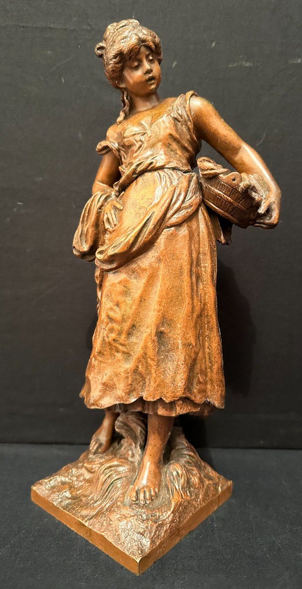 Bronze Jeune Femme Lavandière Par Auguste Moreau E Godeau Paris Fondeur XIXème
