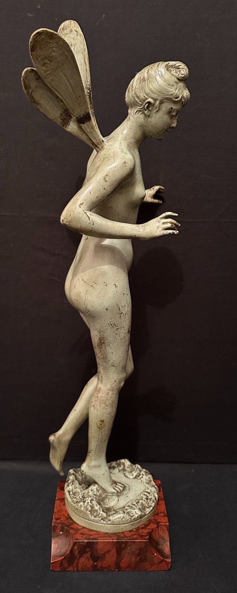 Bronze Art Nouveau Femme  Libellule Ou Nymphe Aux Nénuphars Par Jean Garnier -photo-4