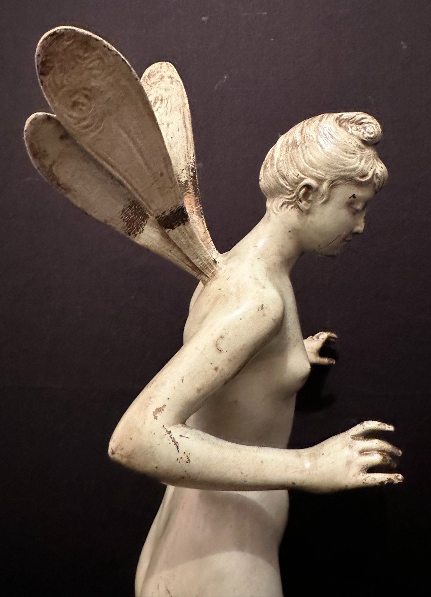 Bronze Art Nouveau Femme  Libellule Ou Nymphe Aux Nénuphars Par Jean Garnier -photo-5