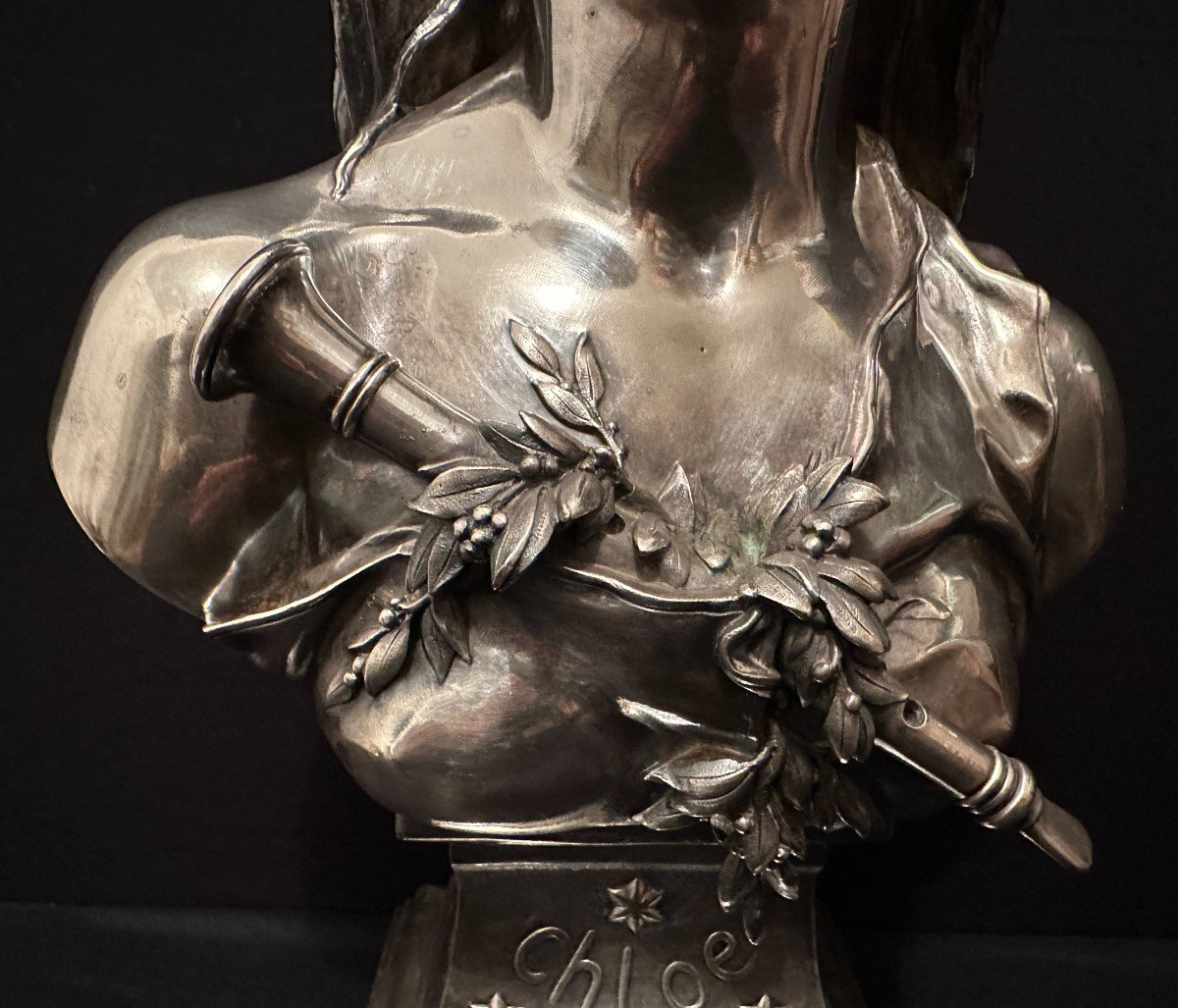Art Nouveau Bust Woman Chloé Silver Bronze By Henry Dumaige 19th Century-photo-3