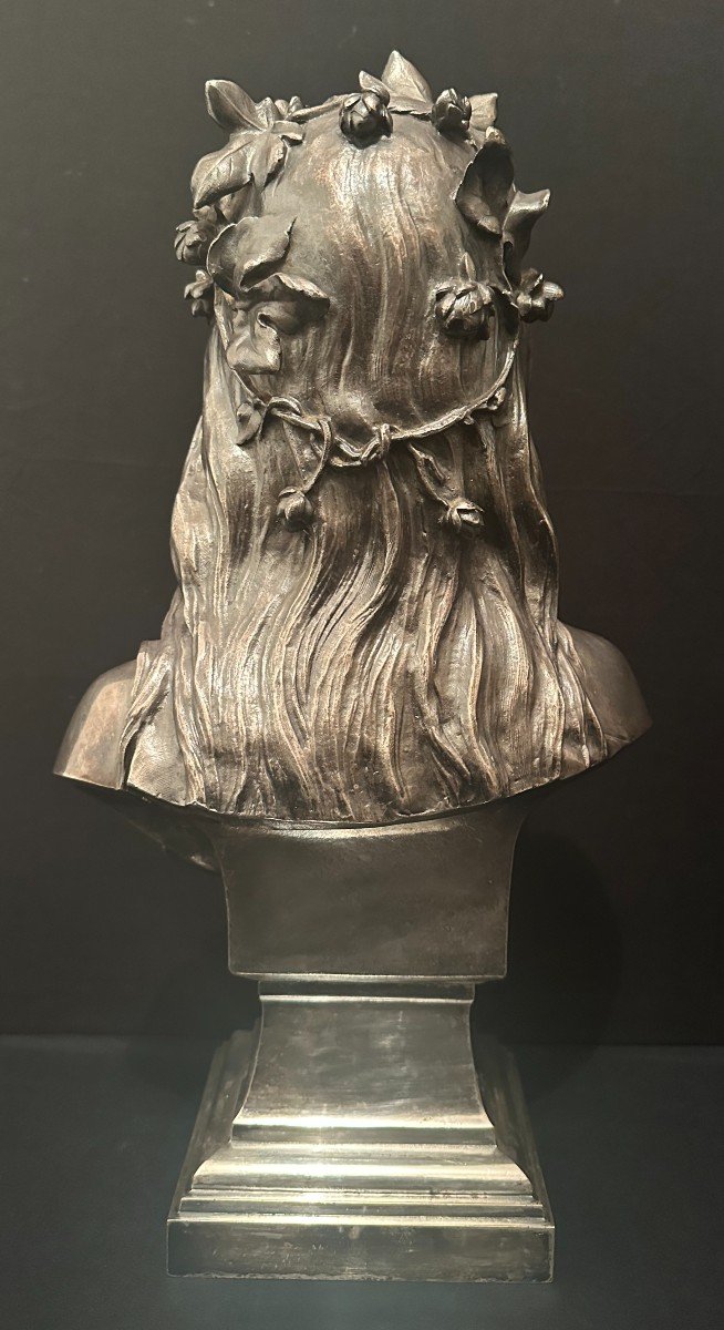 Art Nouveau Bust Woman Chloé Silver Bronze By Henry Dumaige 19th Century-photo-2