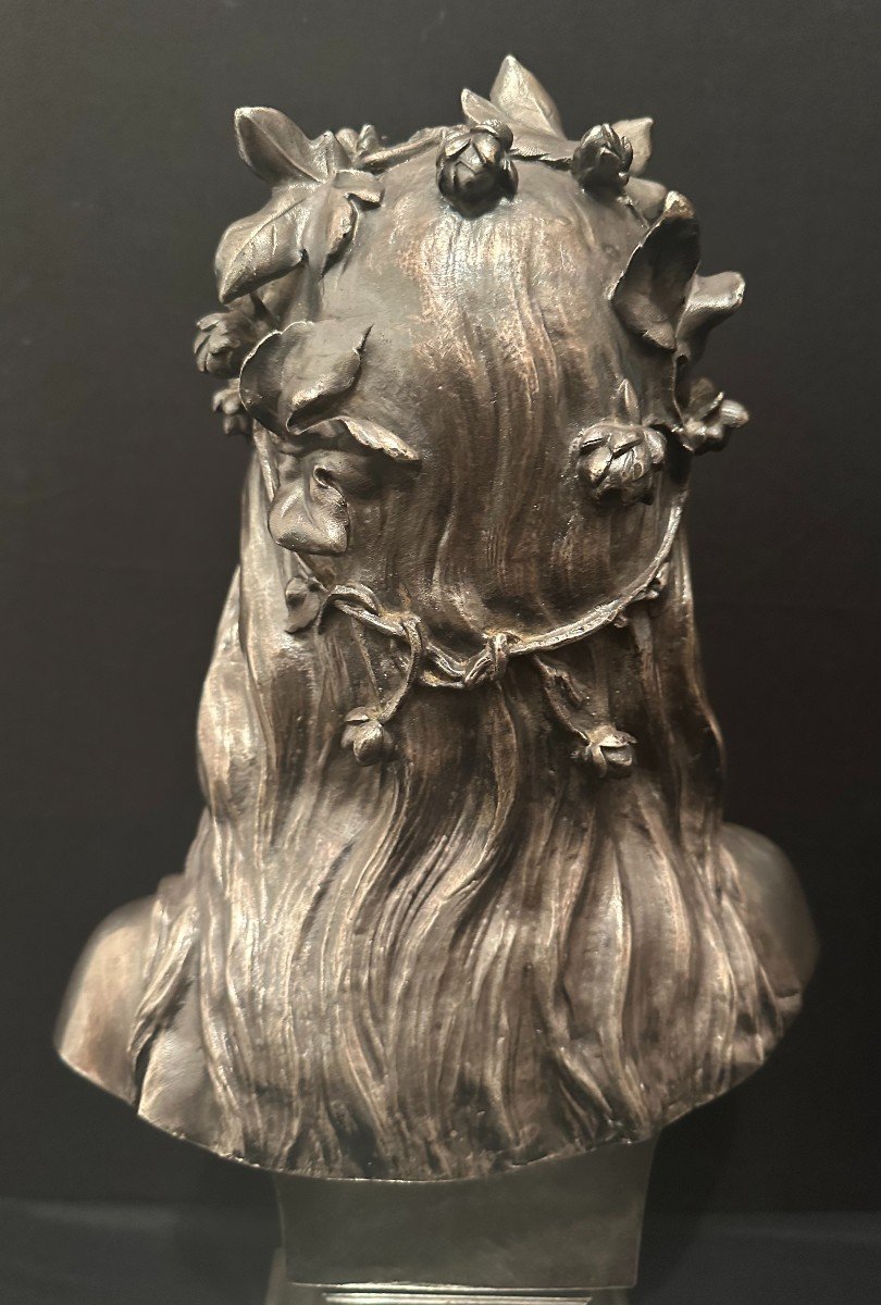 Art Nouveau Bust Woman Chloé Silver Bronze By Henry Dumaige 19th Century-photo-3