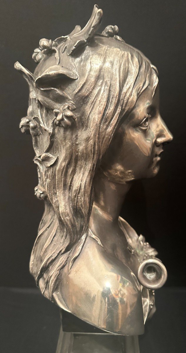 Art Nouveau Bust Woman Chloé Silver Bronze By Henry Dumaige 19th Century-photo-5