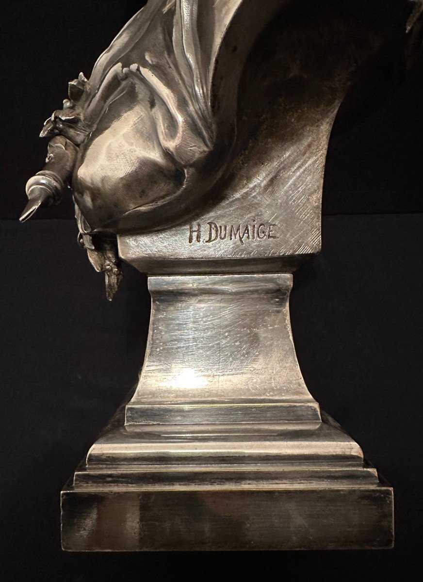 Art Nouveau Bust Woman Chloé Silver Bronze By Henry Dumaige 19th Century-photo-6