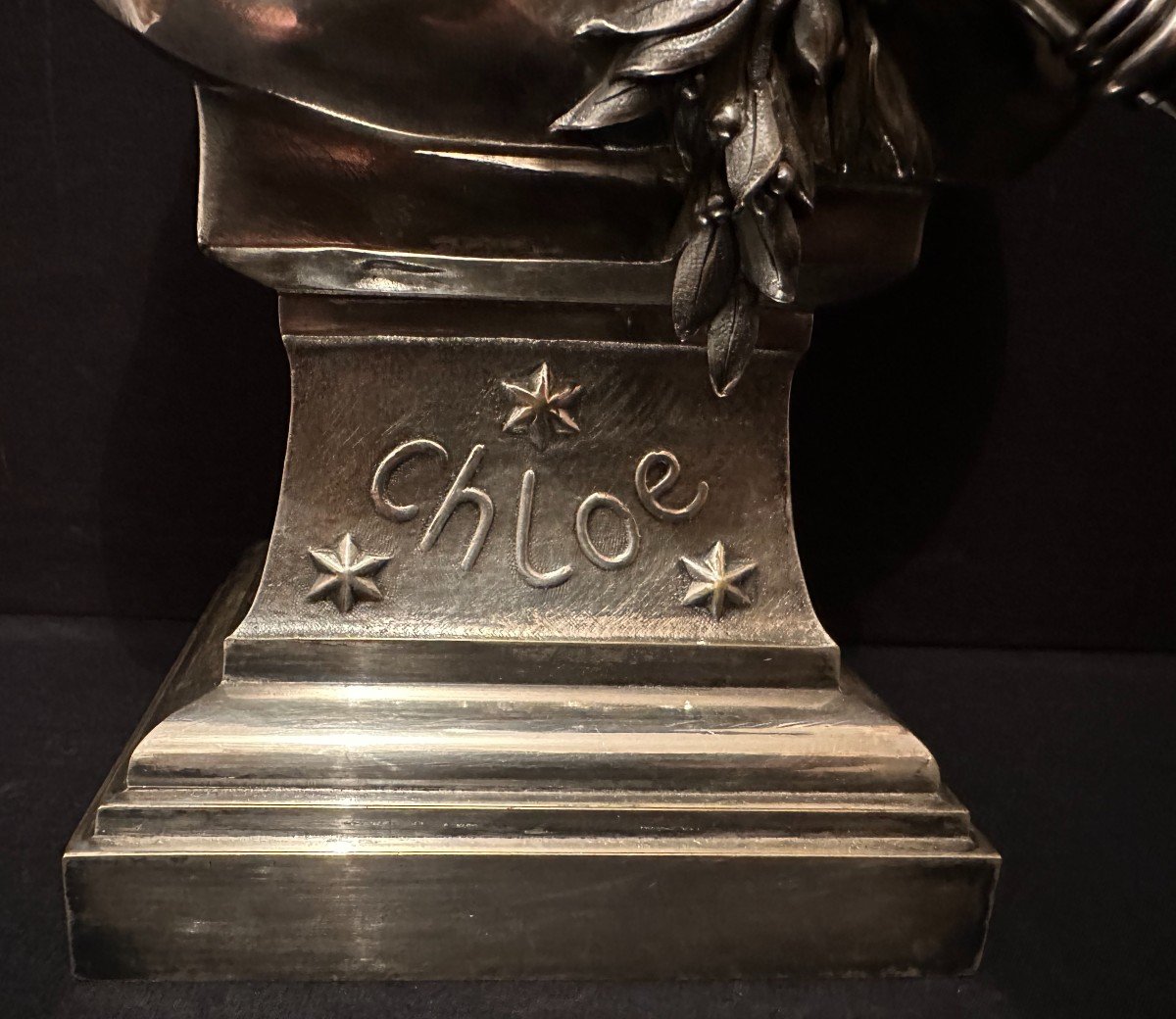 Art Nouveau Bust Woman Chloé Silver Bronze By Henry Dumaige 19th Century-photo-7