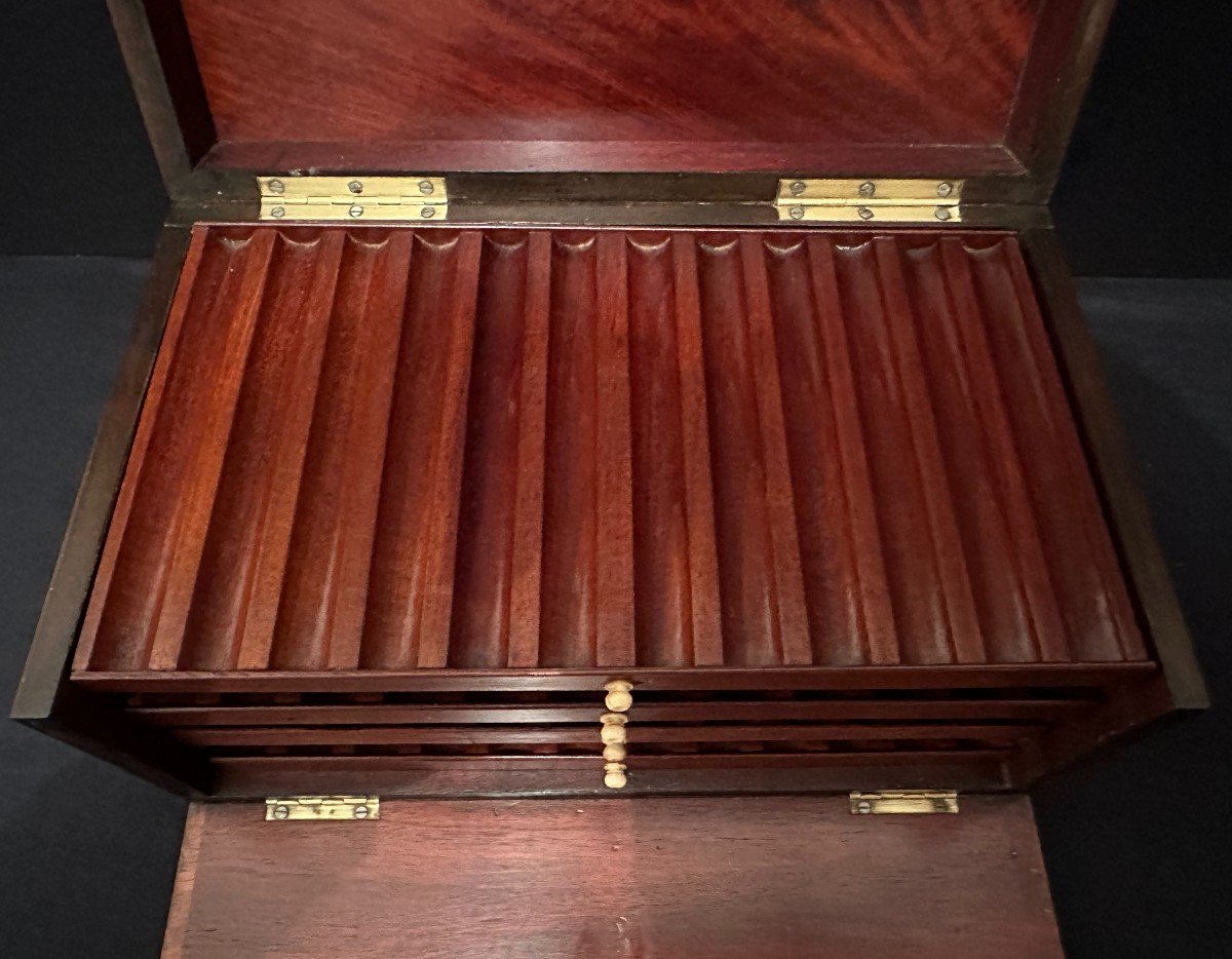Cigar Humidor Marquetry Napoleon III Period 19th Century-photo-2