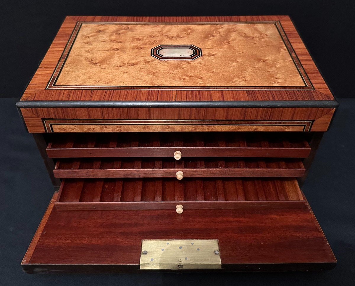 Cigar Humidor Marquetry Napoleon III Period 19th Century