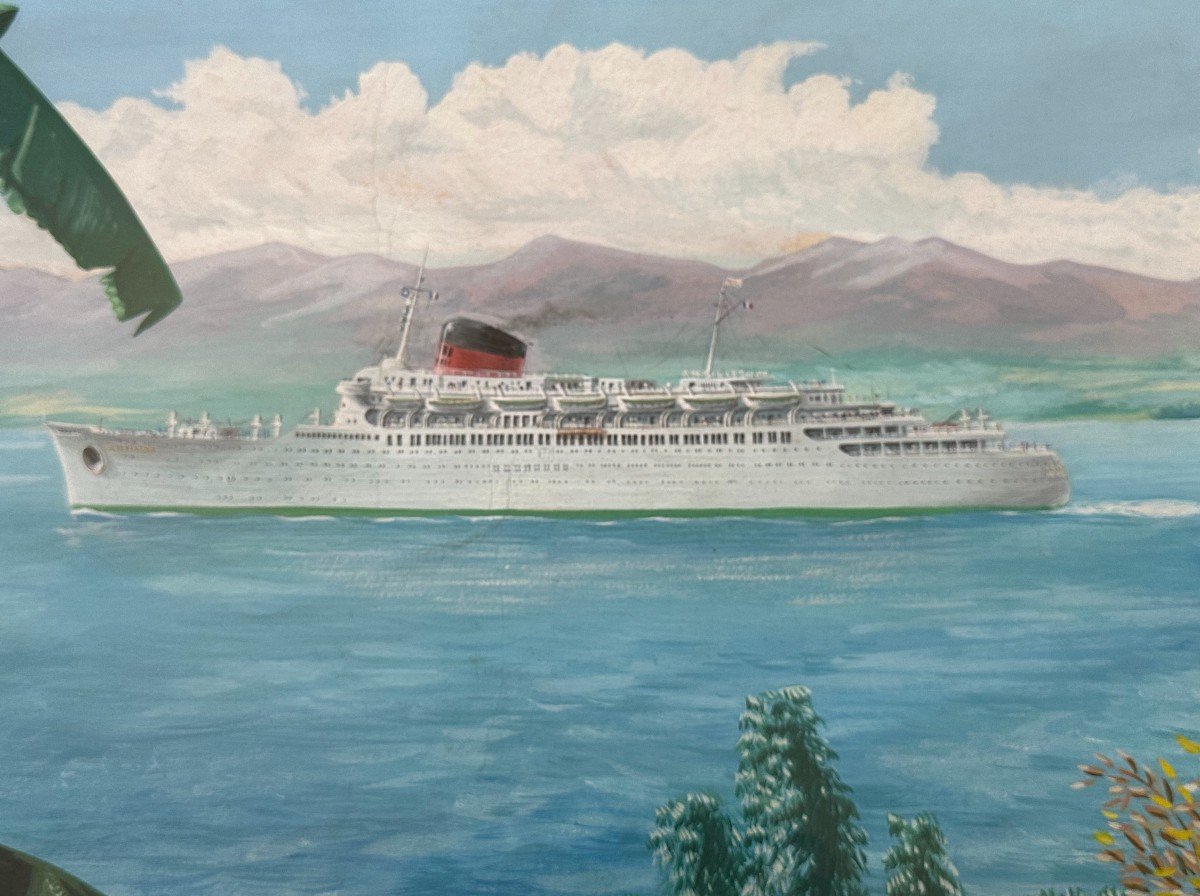 Grande  Gouache du Paquebot Antilles de  la Compagnie Générale Transatlantique Par Michel Lezla-photo-2