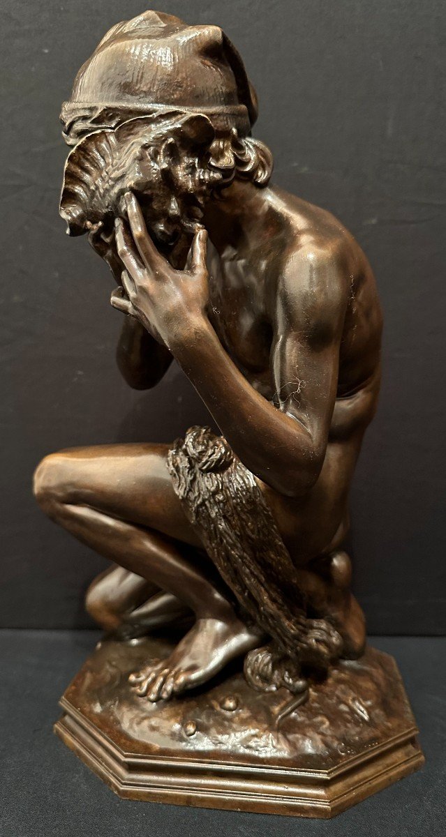 Bronze Le Pêcheur Napolitain Ou Pêcheur  à La Coquille N°3 Par Jean- Baptiste Carpeaux XIXème-photo-3