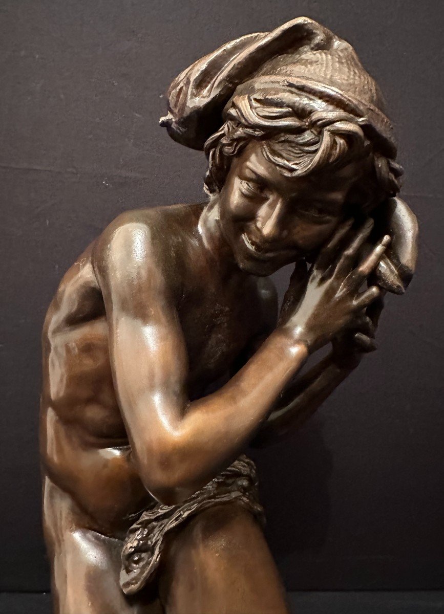 Bronze Le Pêcheur Napolitain Ou Pêcheur  à La Coquille N°3 Par Jean- Baptiste Carpeaux XIXème-photo-2