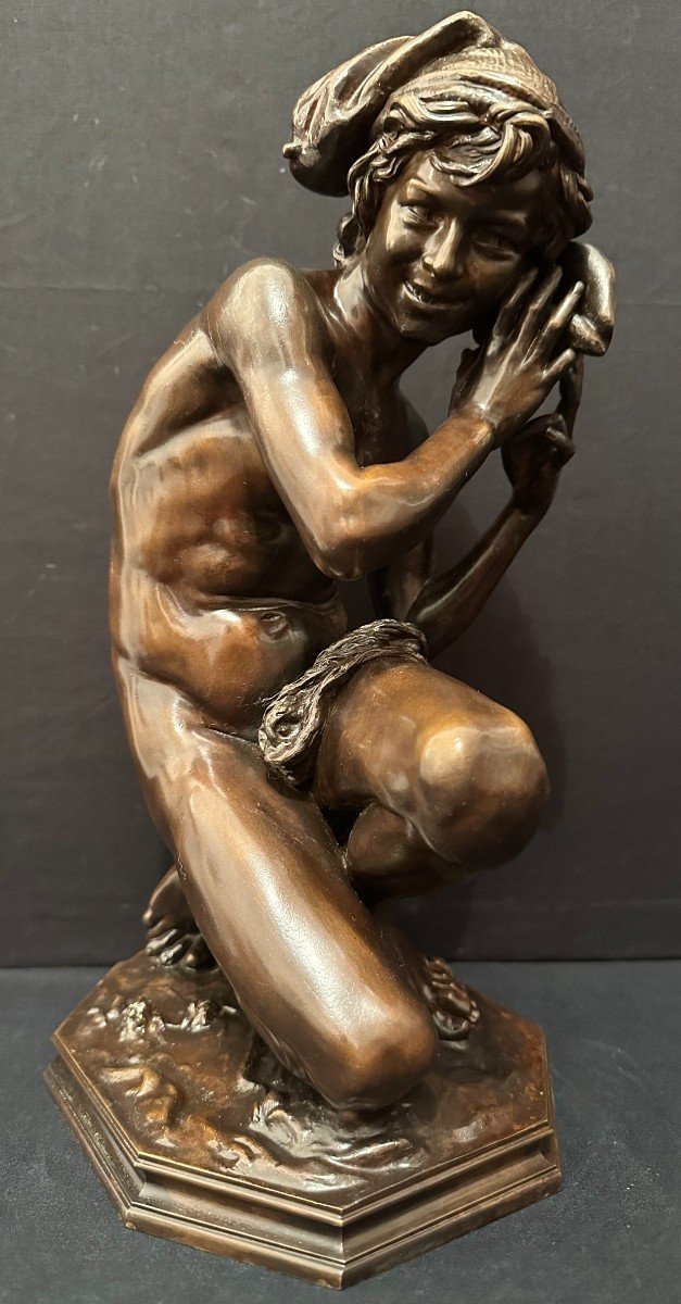 Bronze Le Pêcheur Napolitain Ou Pêcheur  à La Coquille N°3 Par Jean- Baptiste Carpeaux XIXème