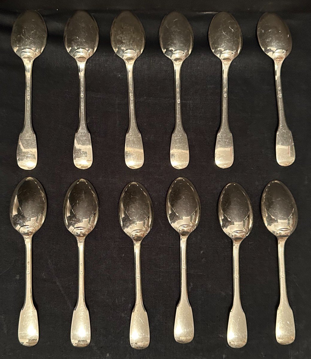 Twelve Small Teaspoons Solid Silver Uniplat Model Goldsmith Da Morand Late 19th Century