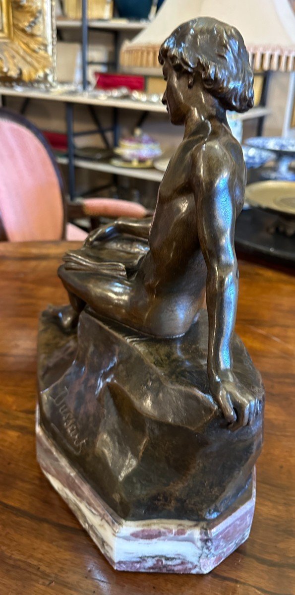 Bronze Jeune Homme Nu Lisant Par Gustave Dussart -photo-4