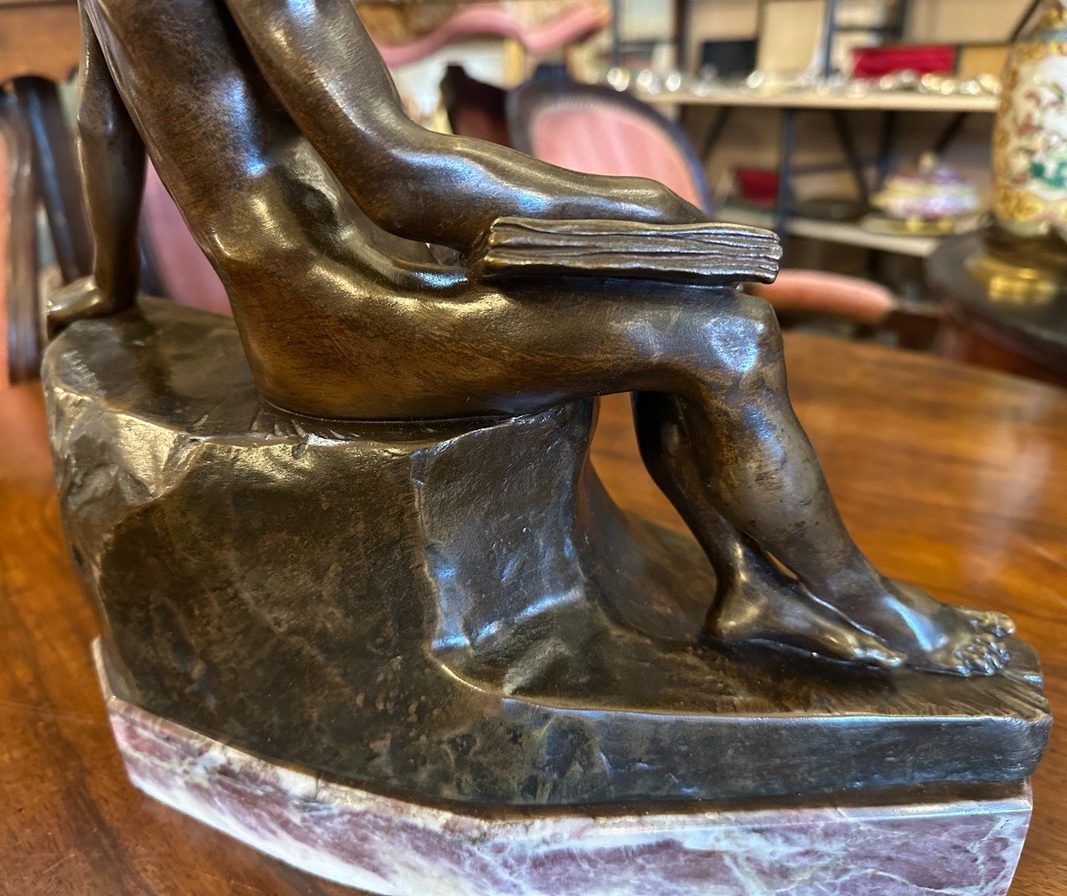 Bronze Jeune Homme Nu Lisant Par Gustave Dussart -photo-3