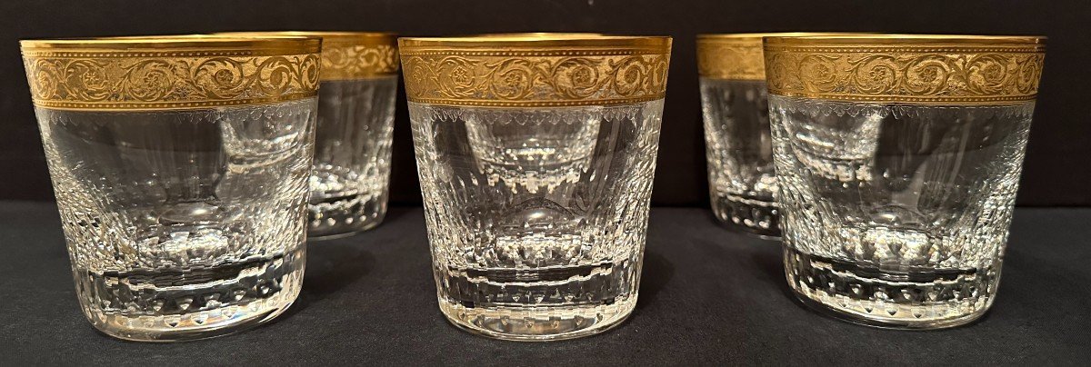 6 Golden Crystal Whiskey Glasses Saint Louis Thistle Model-photo-2