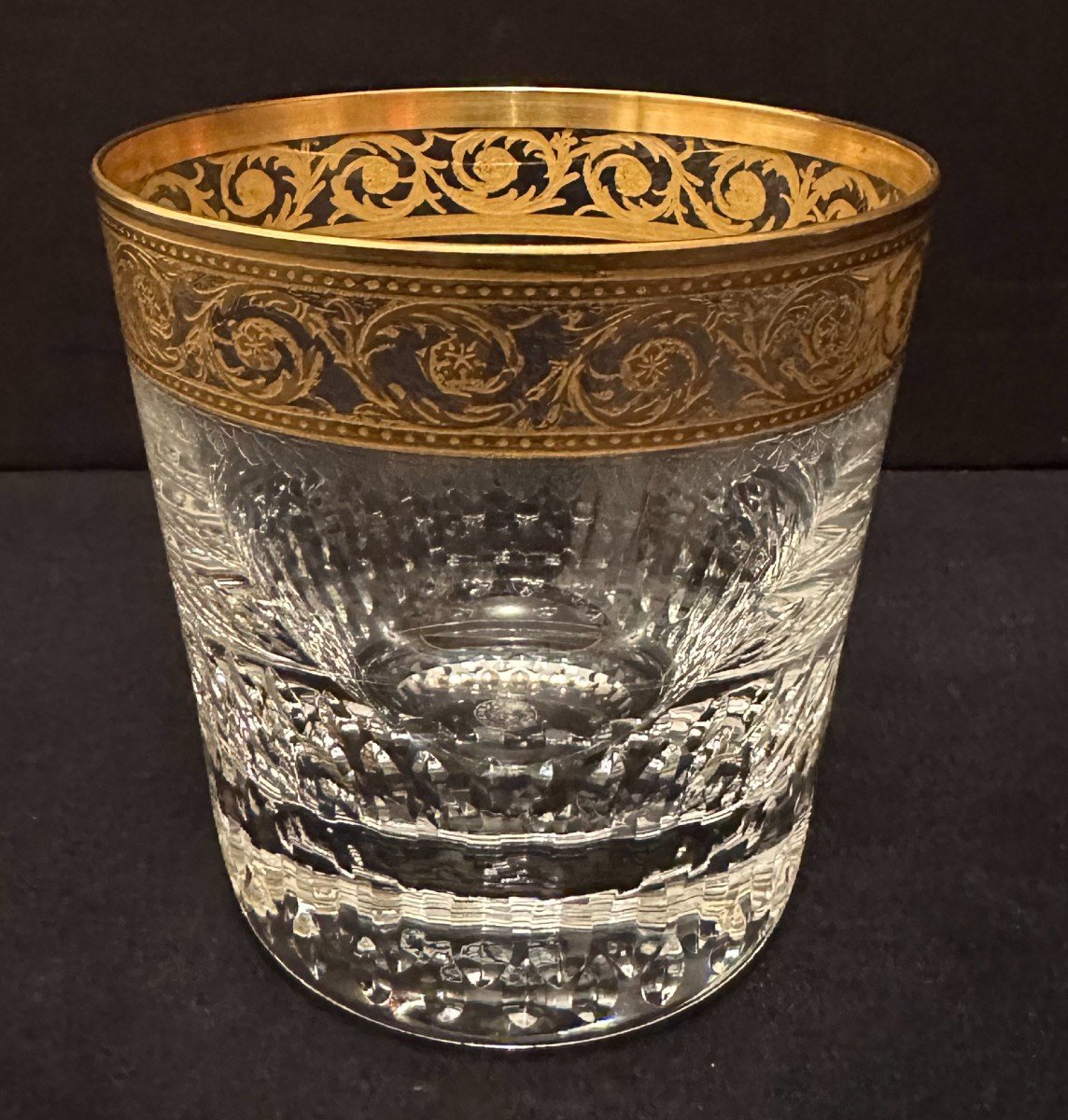 6 Golden Crystal Whiskey Glasses Saint Louis Thistle Model-photo-3