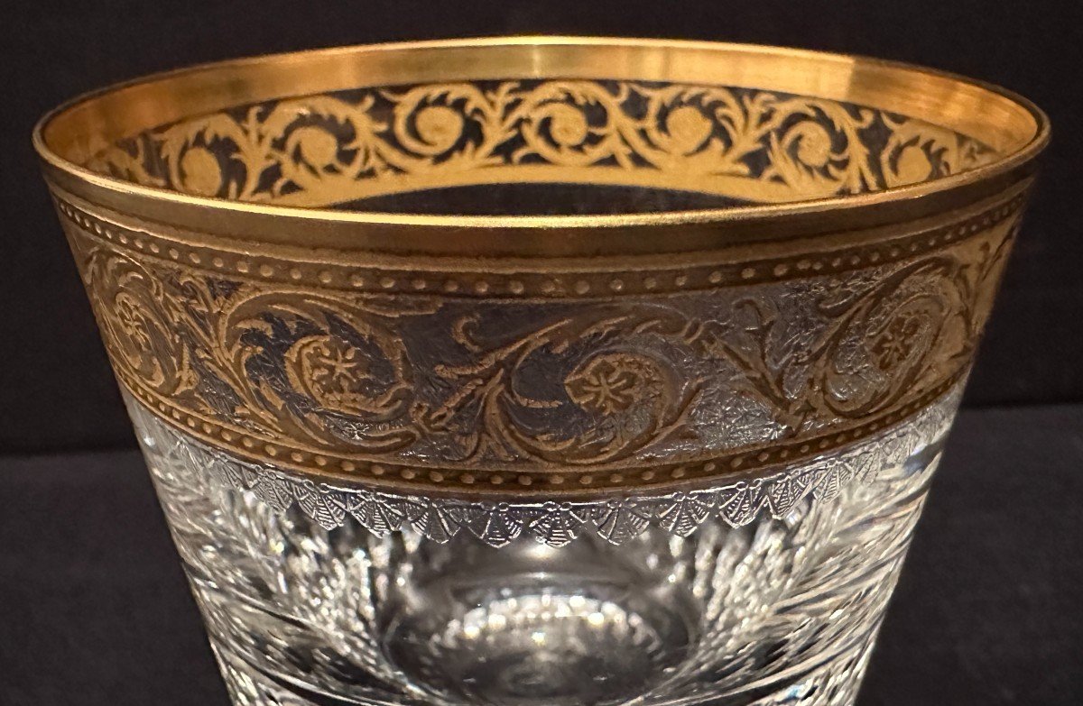 6 Golden Crystal Whiskey Glasses Saint Louis Thistle Model-photo-3