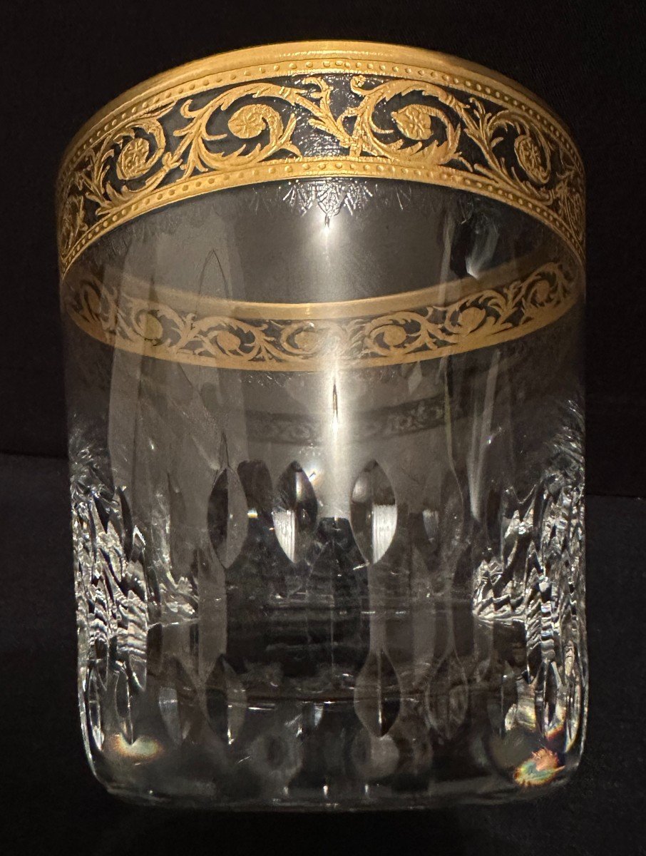 6 Golden Crystal Whiskey Glasses Saint Louis Thistle Model-photo-5