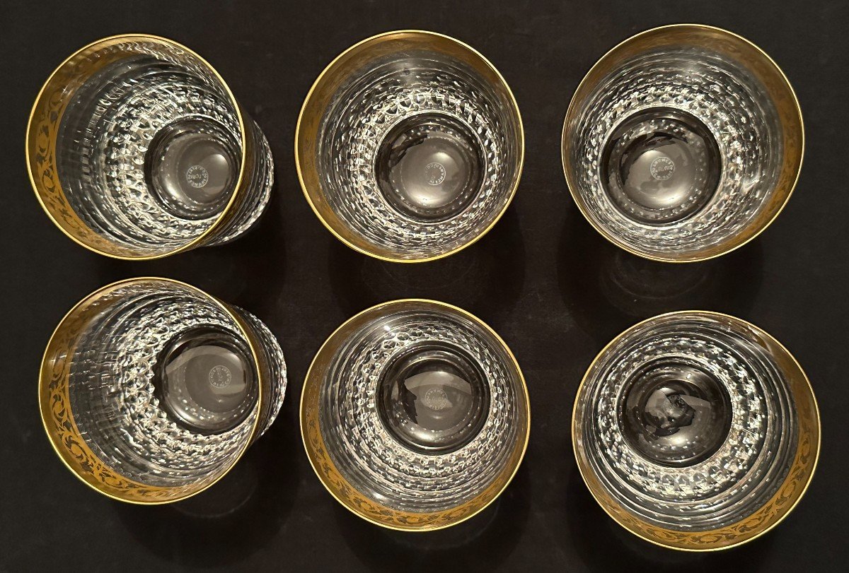 6 Golden Crystal Whiskey Glasses Saint Louis Thistle Model-photo-6