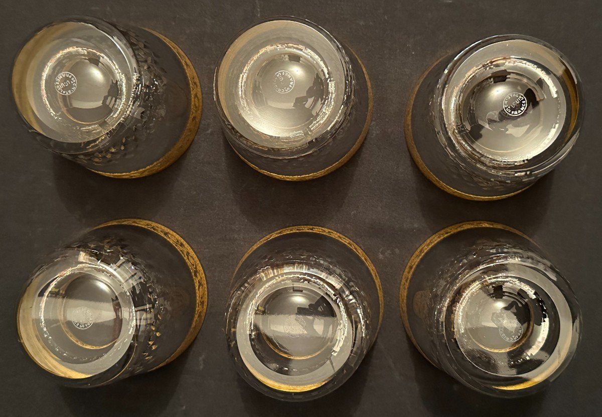 6 Golden Crystal Whiskey Glasses Saint Louis Thistle Model-photo-7