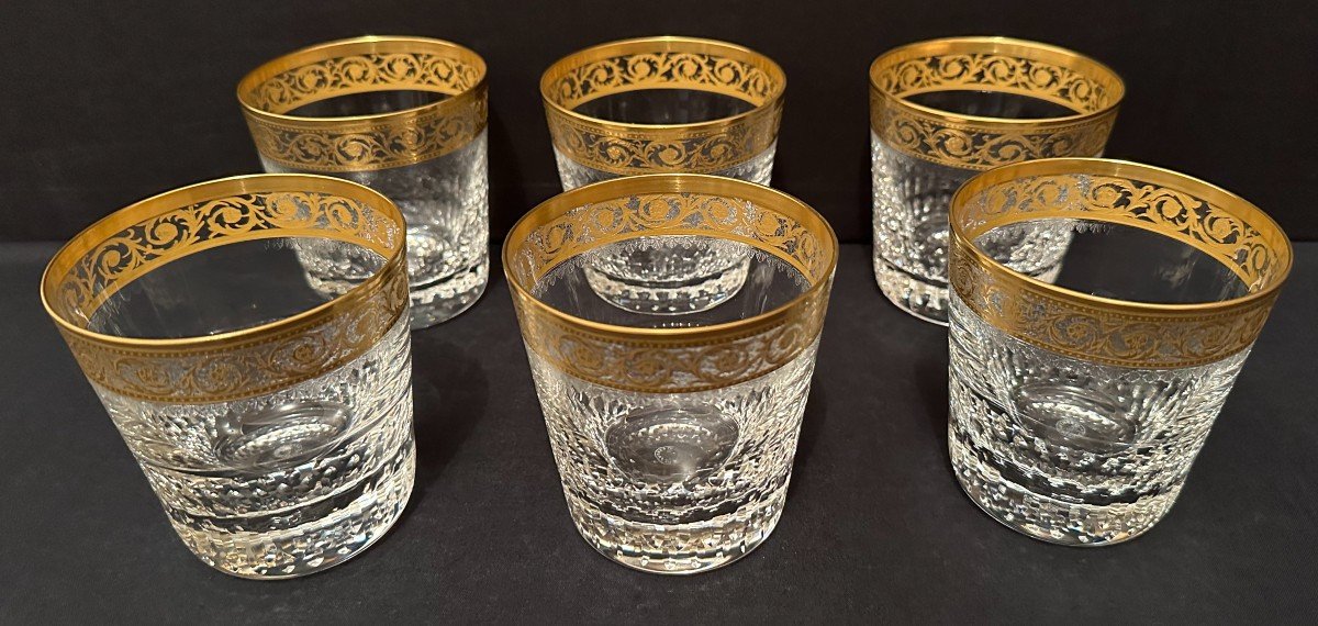 6 Golden Crystal Whiskey Glasses Saint Louis Thistle Model