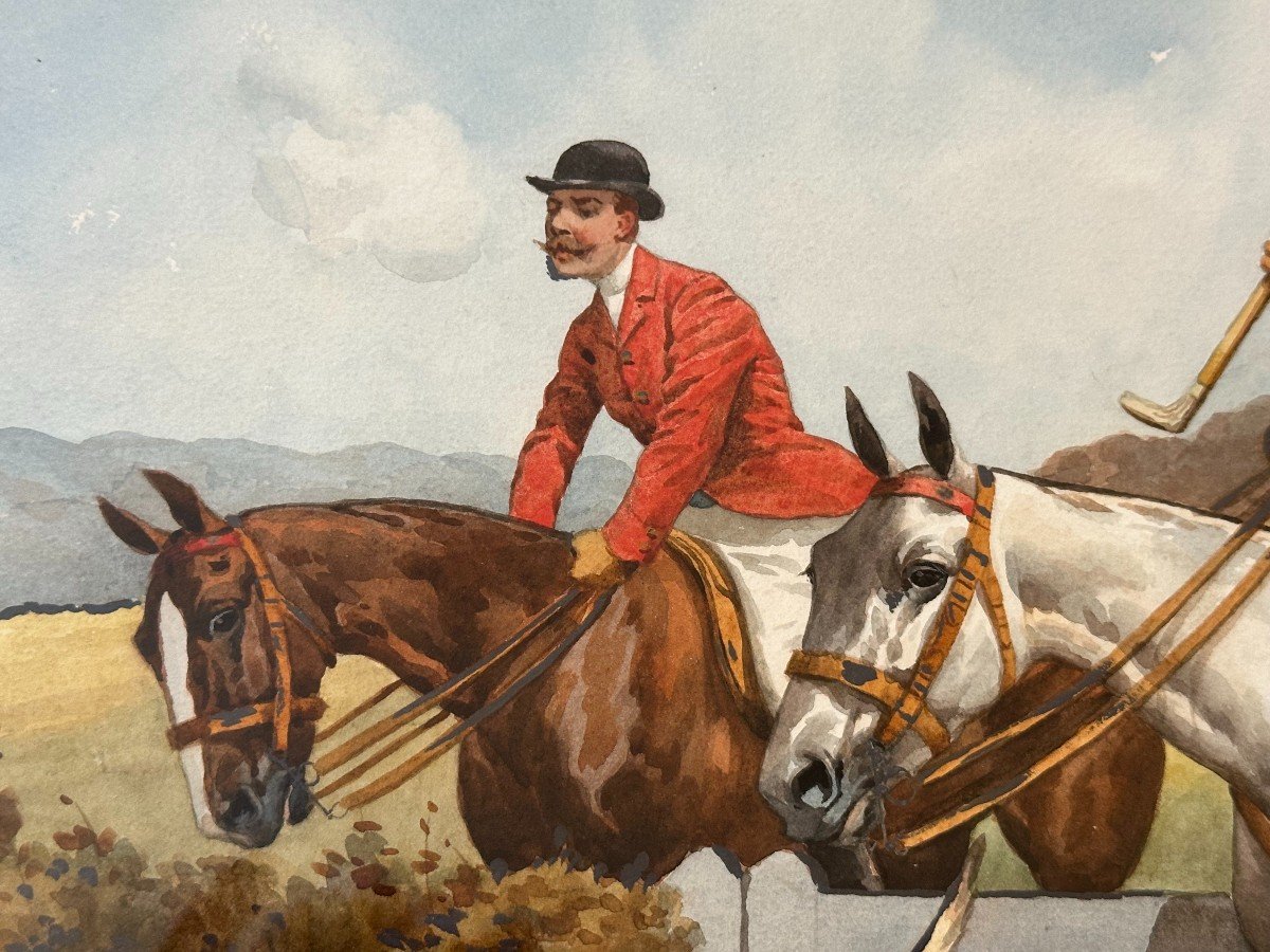 Watercolor Hunting Scene Le Saut De La Haye By Charles Fernand De Condamy-photo-2