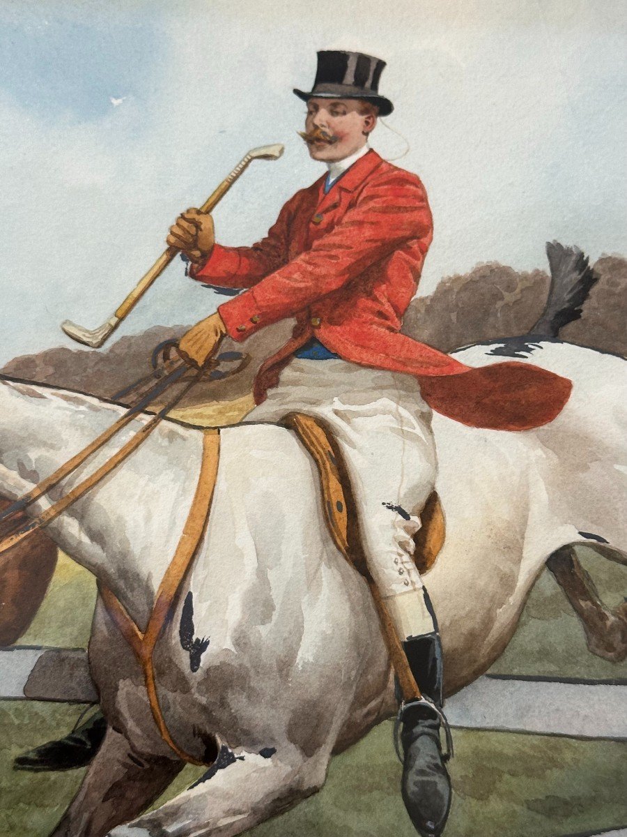 Watercolor Hunting Scene Le Saut De La Haye By Charles Fernand De Condamy-photo-4