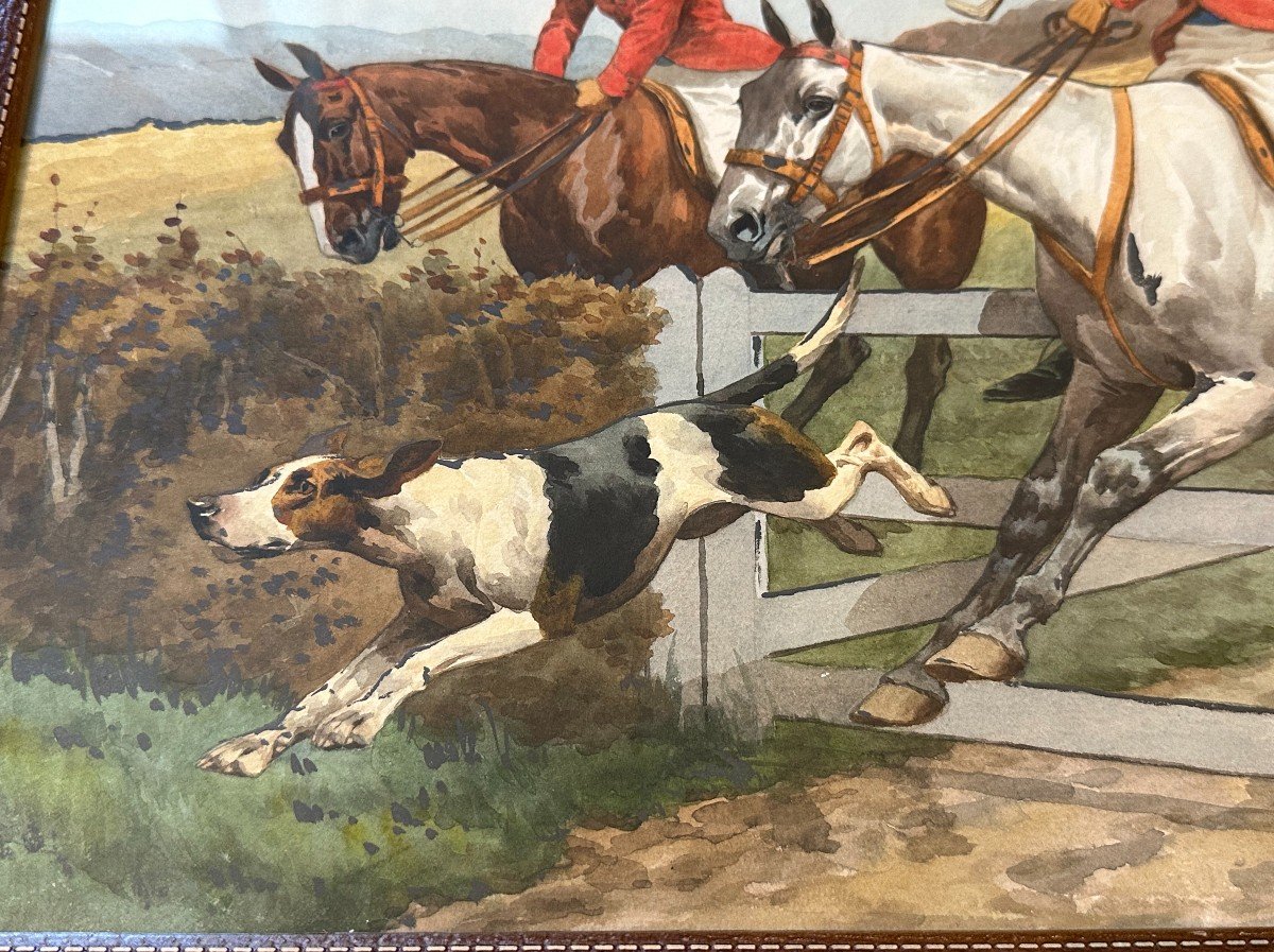 Watercolor Hunting Scene Le Saut De La Haye By Charles Fernand De Condamy-photo-6