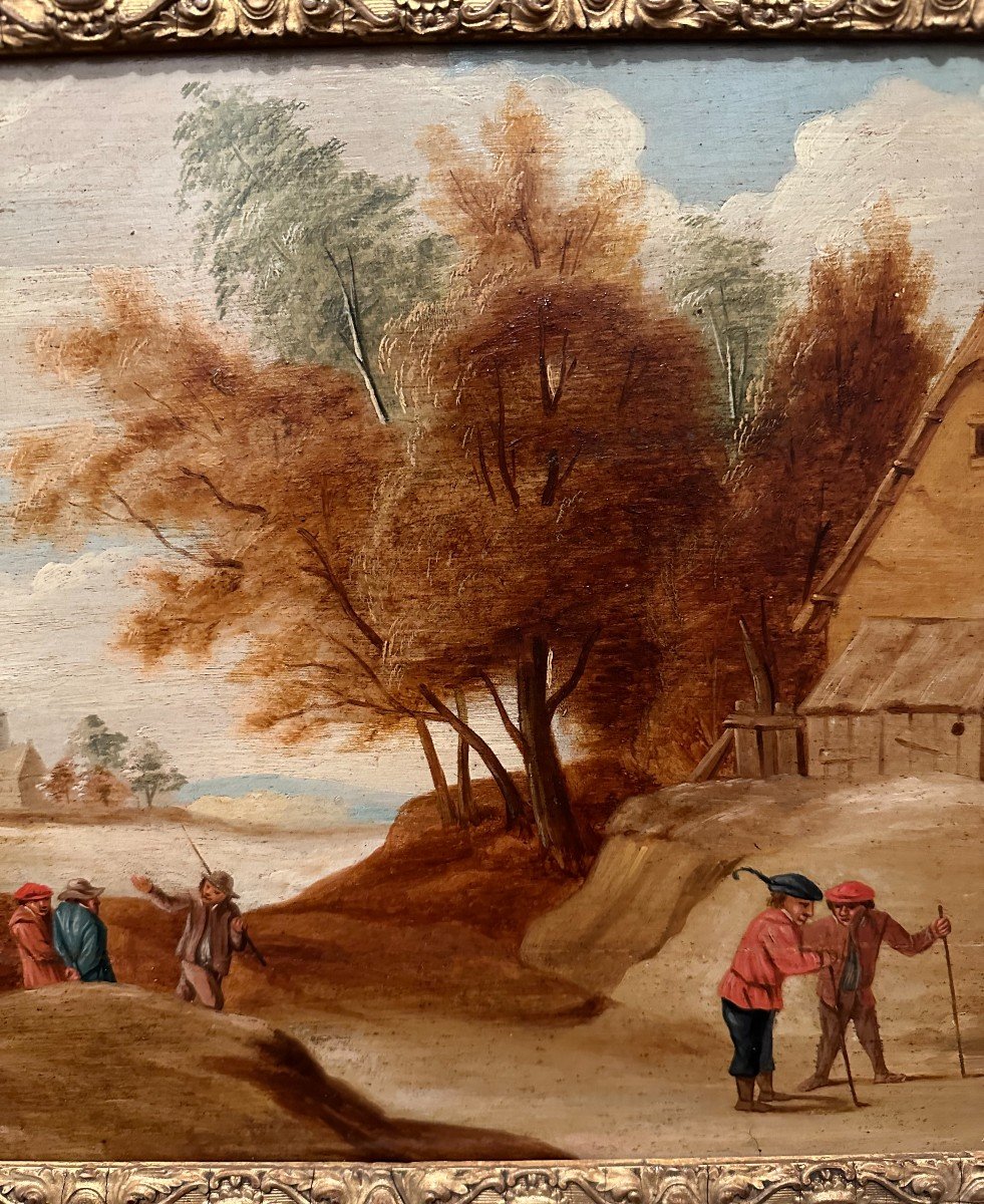 Tableau École Flamande Scène Villageoise Dans Le Goût De Thomas Van Apshoven XIXème-photo-4