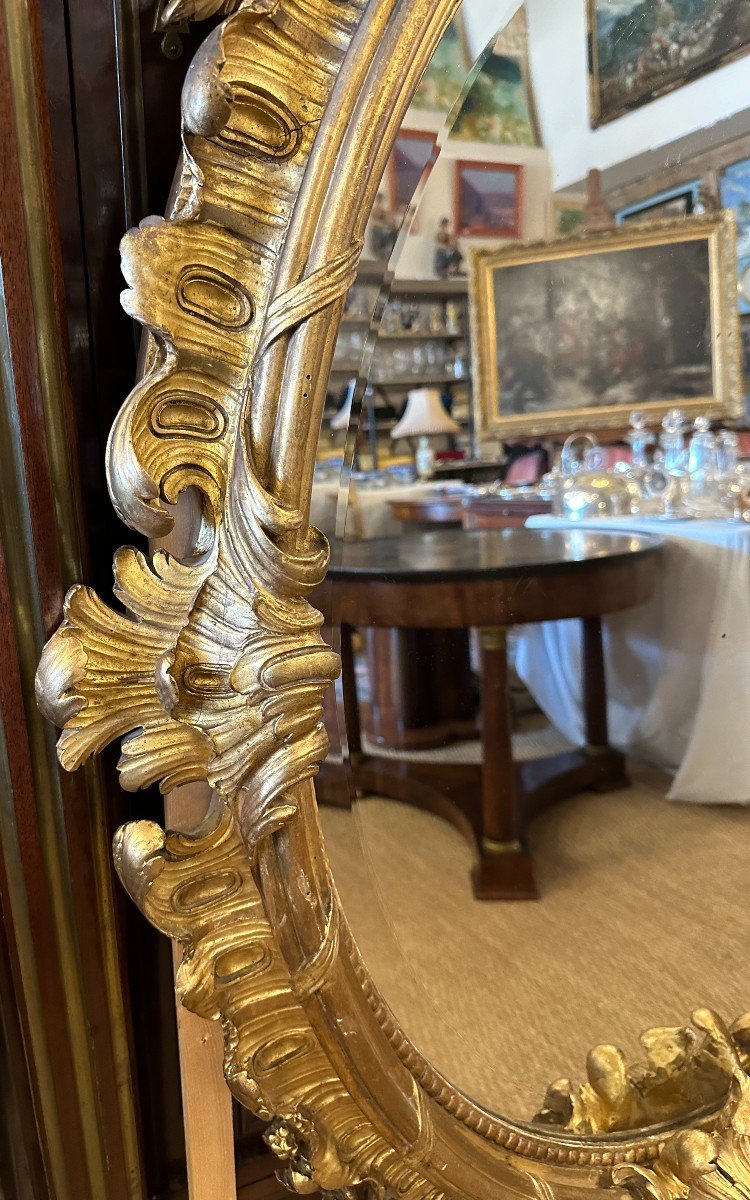 Large Oval Golden Rocaille Mirror Louis XV Style Napoleon III Period-photo-2
