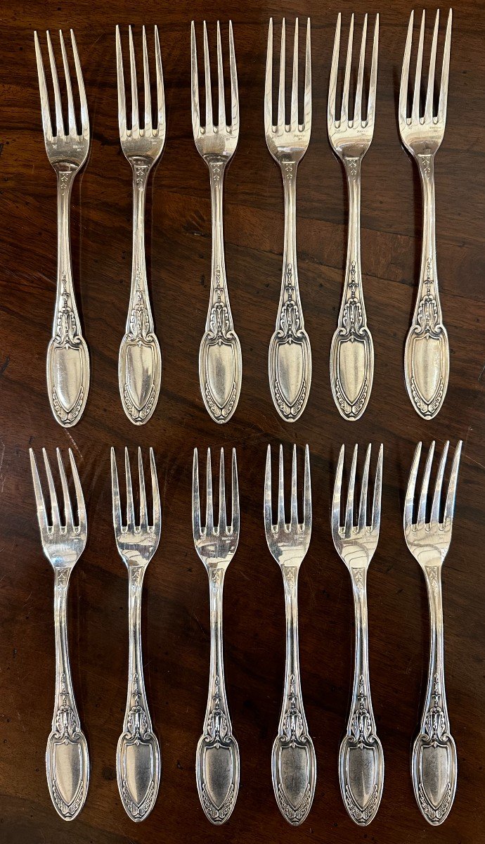 Ercuis Silver Plated  Metal Cutlery Set Empire Model 49 Pieces-photo-4