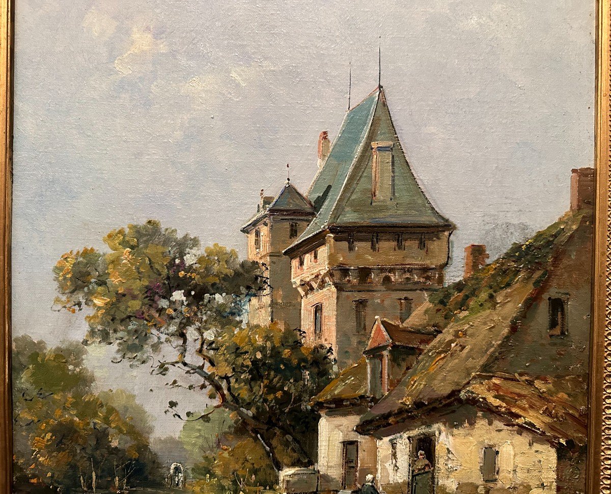 Painting The Château De Menoncourt By Gustave Mascart XIXth Century-photo-1
