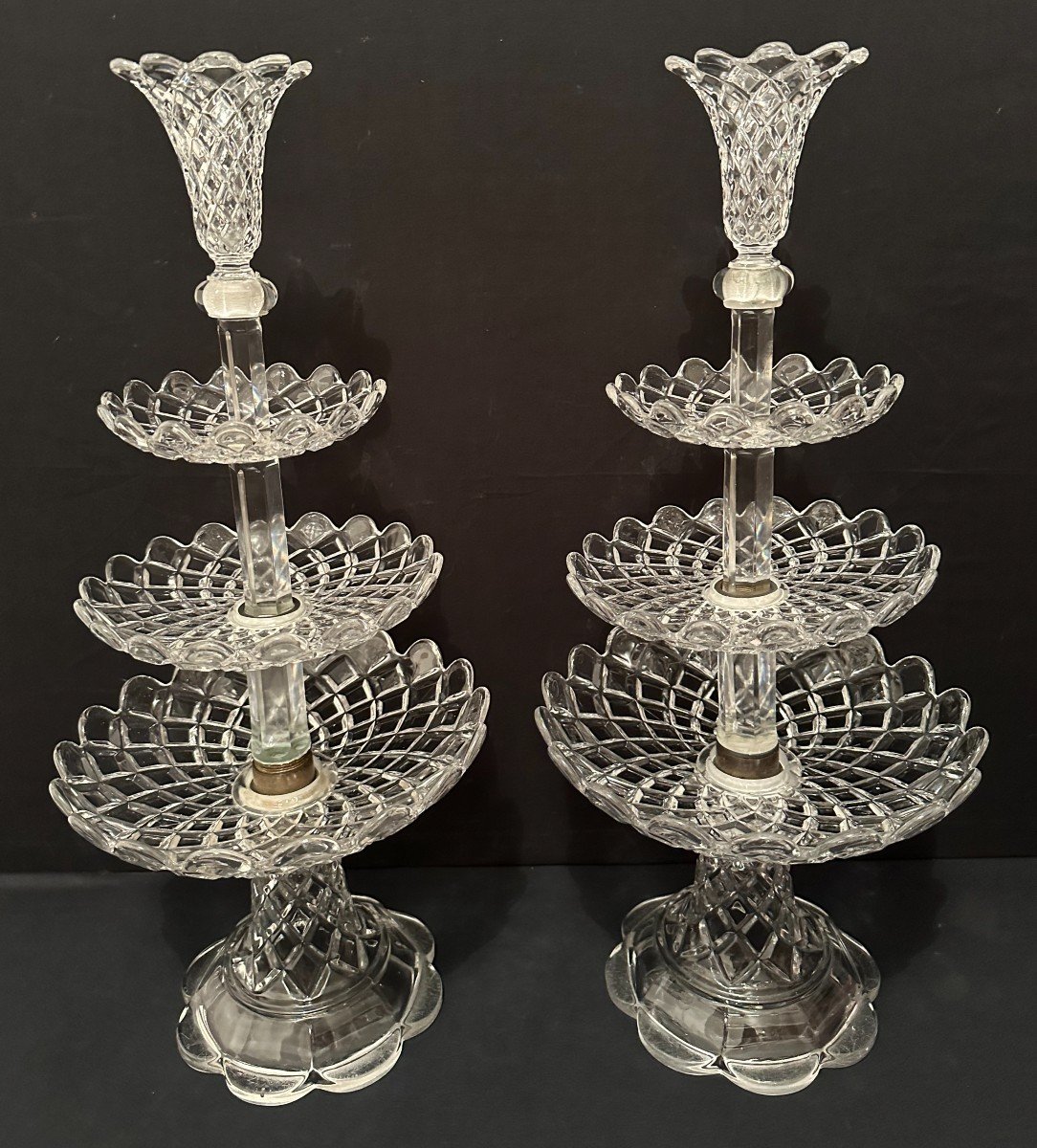 Baccarat Pair Of Biscuit Displays With Three Trays 19th Century Crystal 
