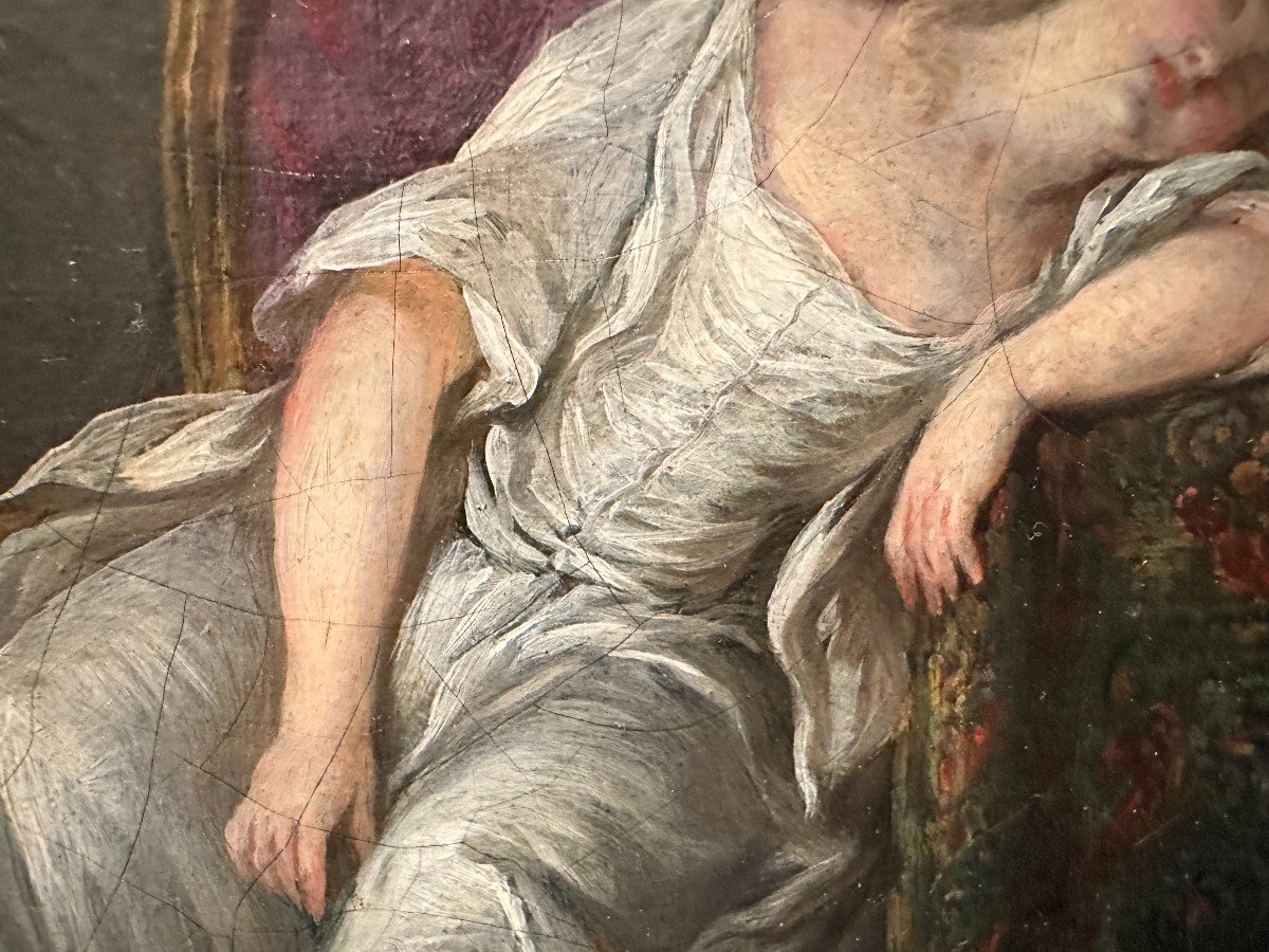 Painting Young Sleeping Woman Late 18th Century-photo-1