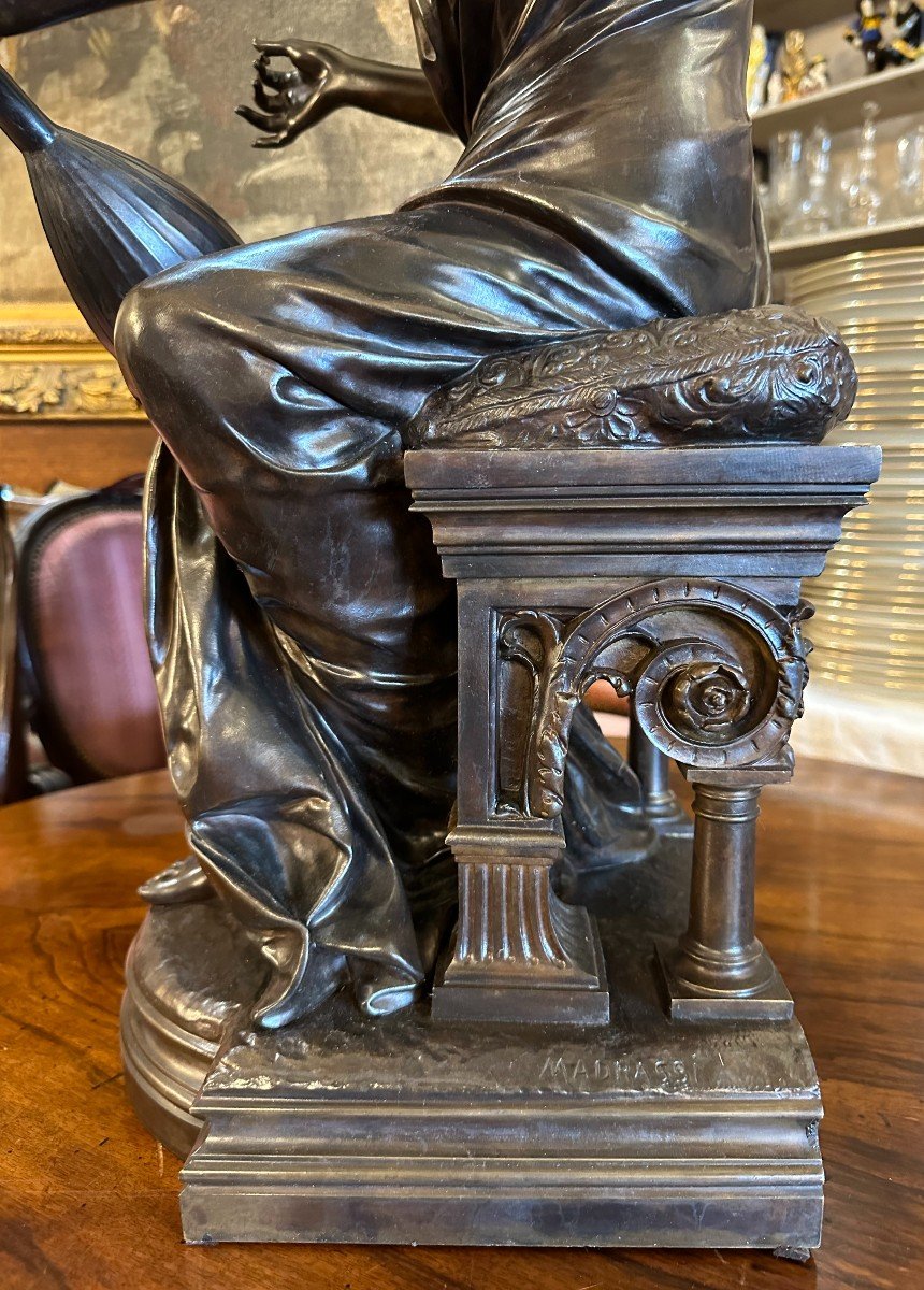 Important Bronze Femme Joueuse De Mandoline Par Luca Madrassi 70 Cm Fin XIXème-photo-2