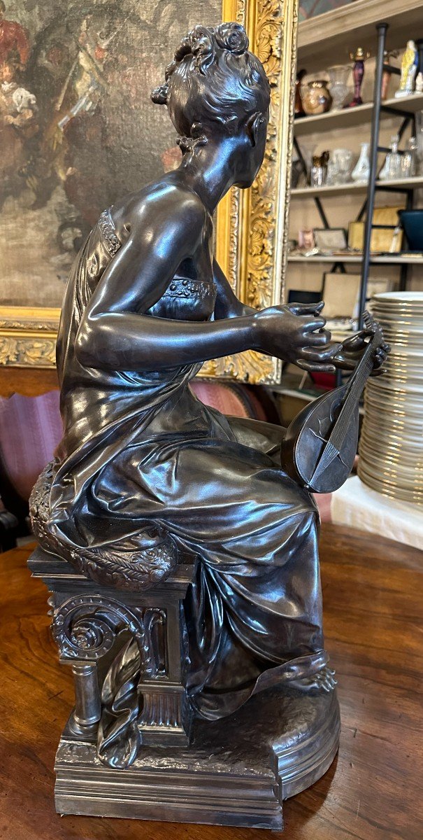 Important Bronze Femme Joueuse De Mandoline Par Luca Madrassi 70 Cm Fin XIXème-photo-4