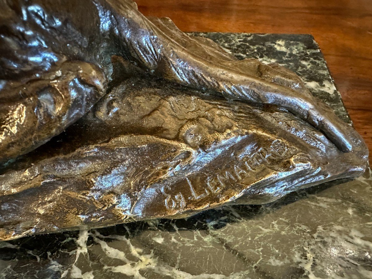 Bronze Lying Hunting Dog By églantine Lemaître Arthur Goldscheider Fondeur Circa 1900-photo-6