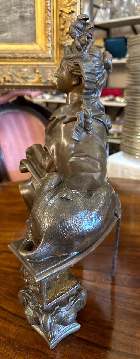 Importante Paire De Chenets En Bronze Aux Sphinges Style Régence époque Napoléon III 39 cm  -photo-3