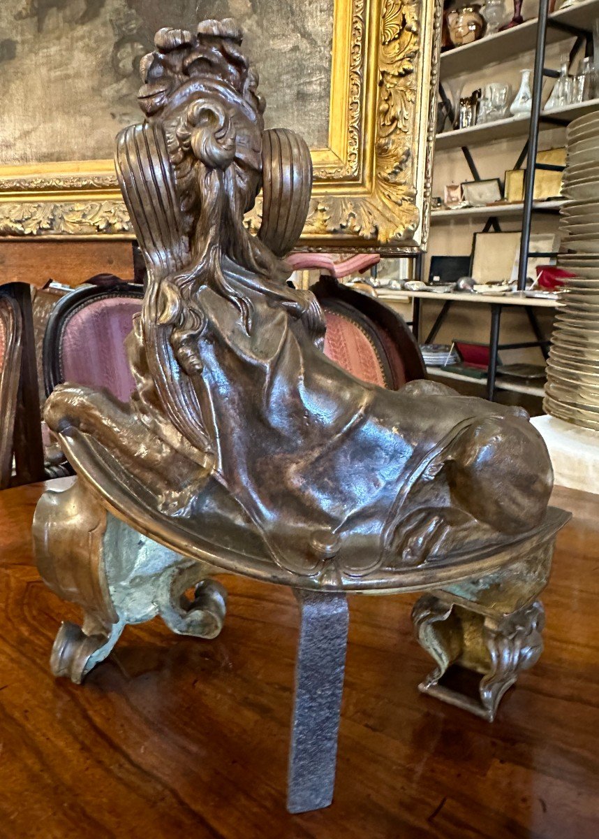 Importante Paire De Chenets En Bronze Aux Sphinges Style Régence époque Napoléon III 39 cm  -photo-6