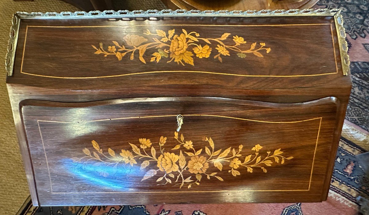 Sloping Lady's Desk Marquetry Louis XV Style Napoleon III Period XIXth Century-photo-4