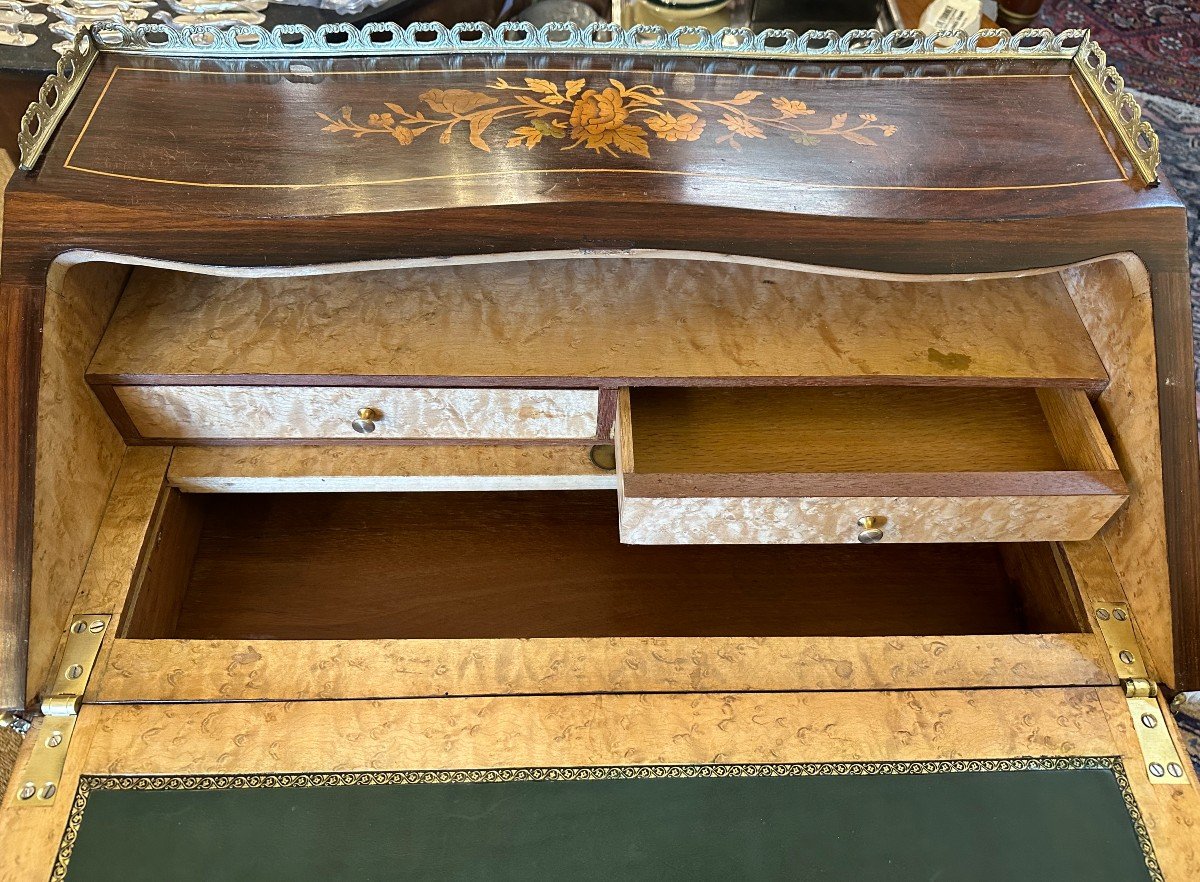 Sloping Lady's Desk Marquetry Louis XV Style Napoleon III Period XIXth Century-photo-3